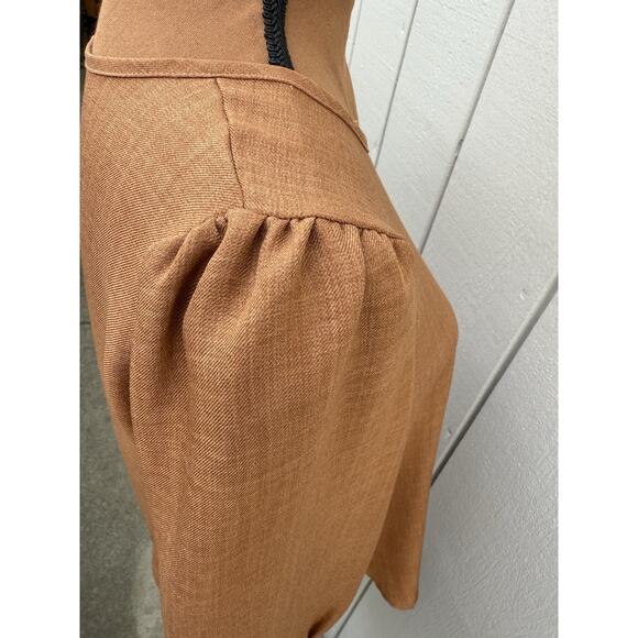 Orange Creek Los Angeles Faux Button Back Sz S Top Rust Balloon Sleeve USA Made - Picture 7 of 16
